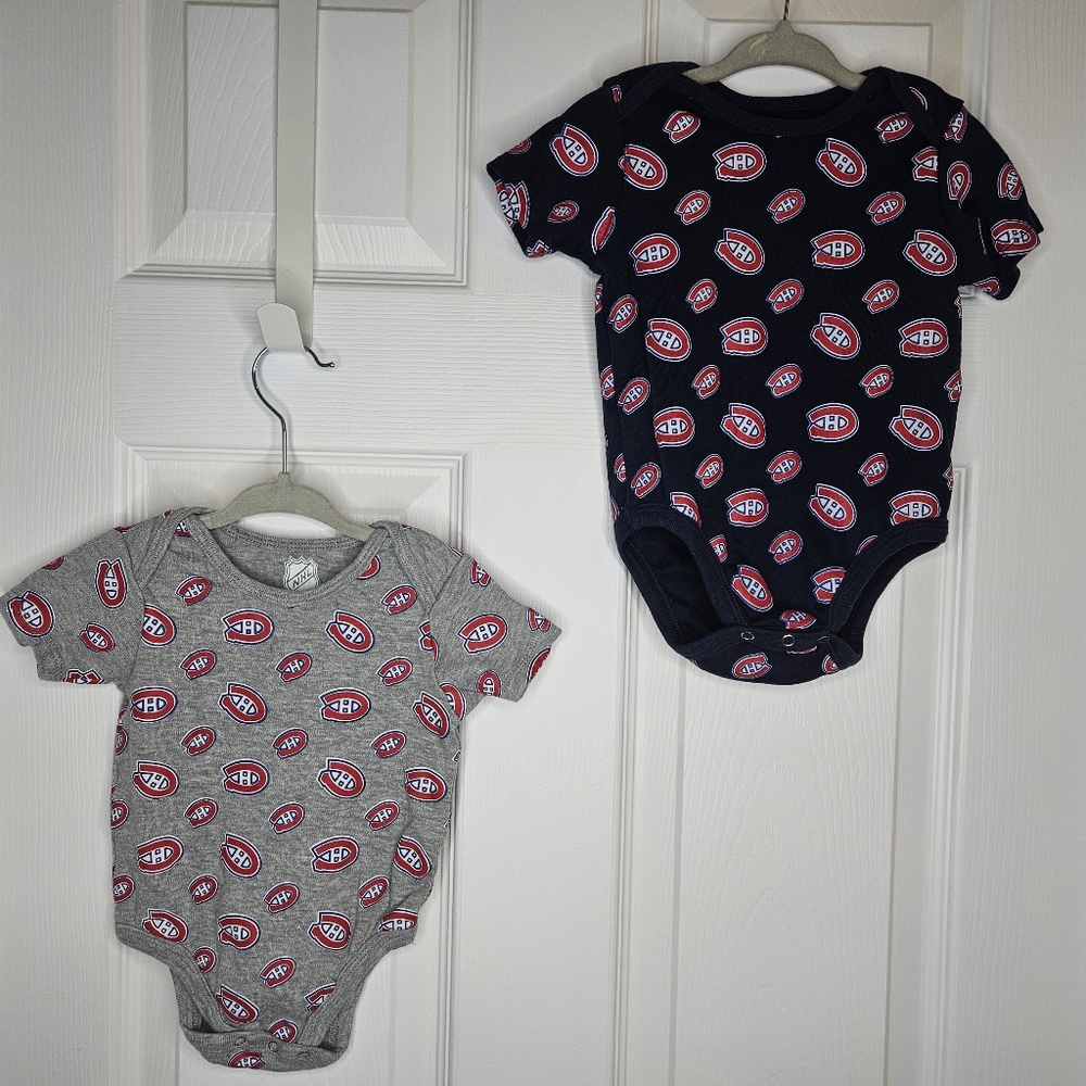 NWOT NHL Montreal Canadiens Baby Onesies 6-9M Gray Navy Infant Bodysuits Set